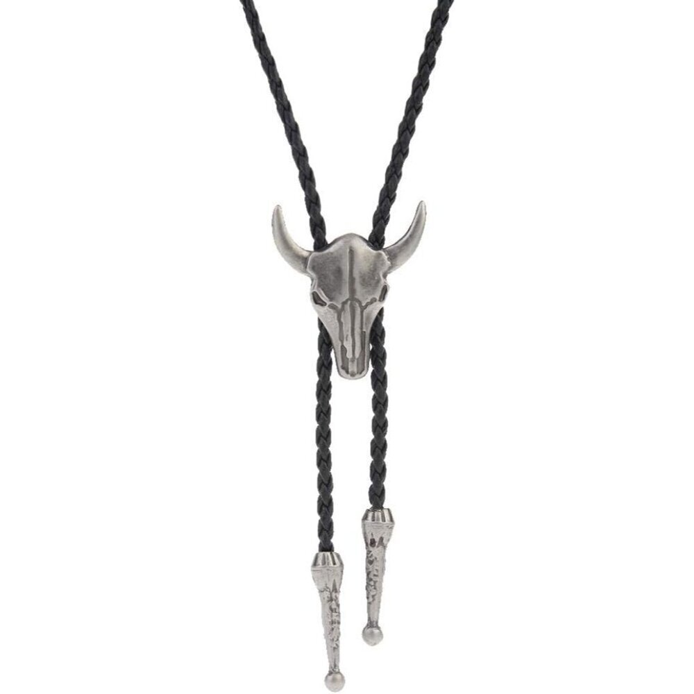 COOLLA Handmade Bolo Tie, Bull Western Cowboy, Vintage Turquoise Pendant for Men